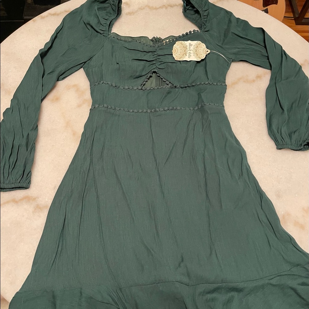 Super cute dress! The color is hunter green and new with tags.
